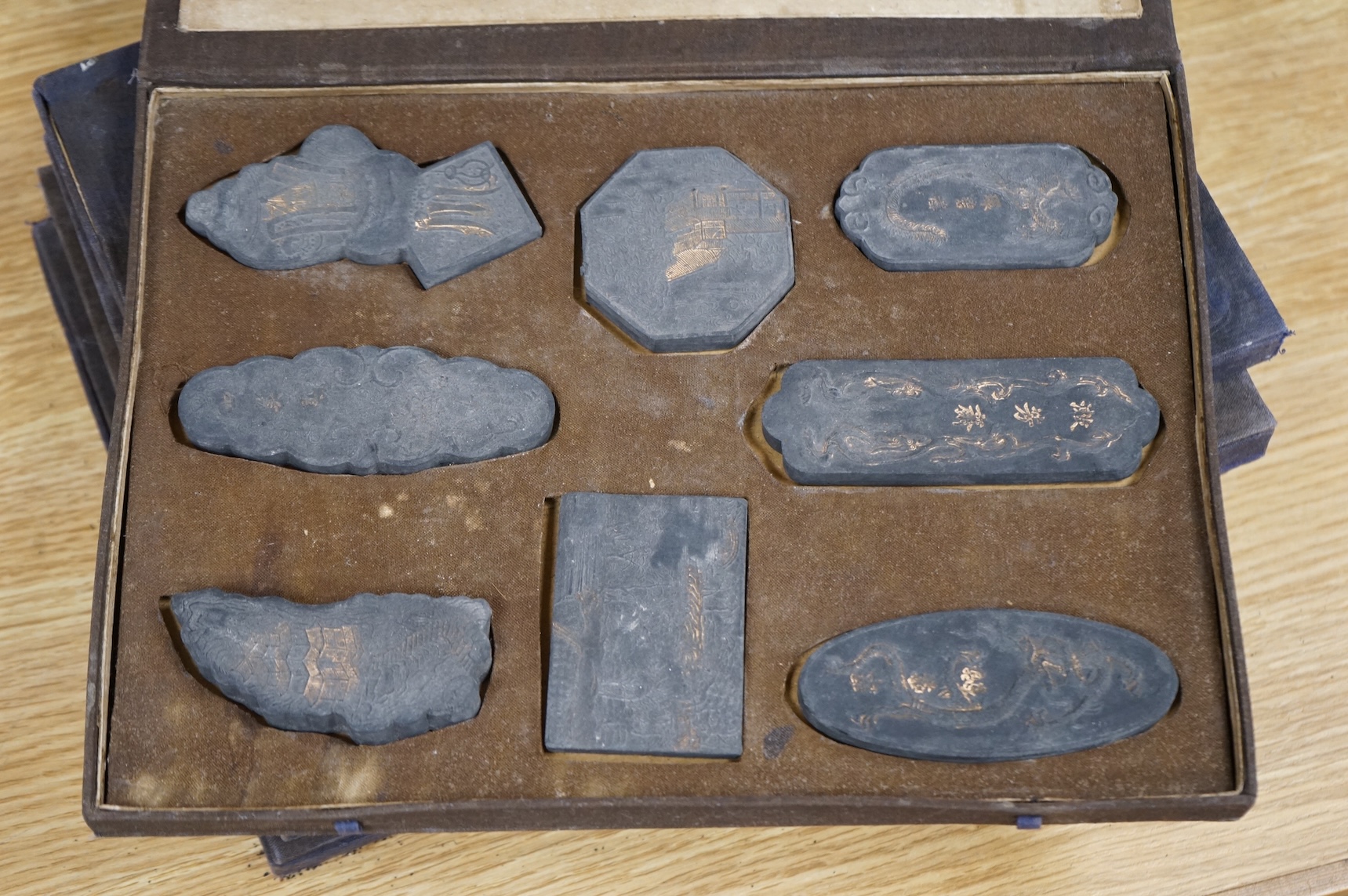 Five cased sets of Chinese ink blocks
